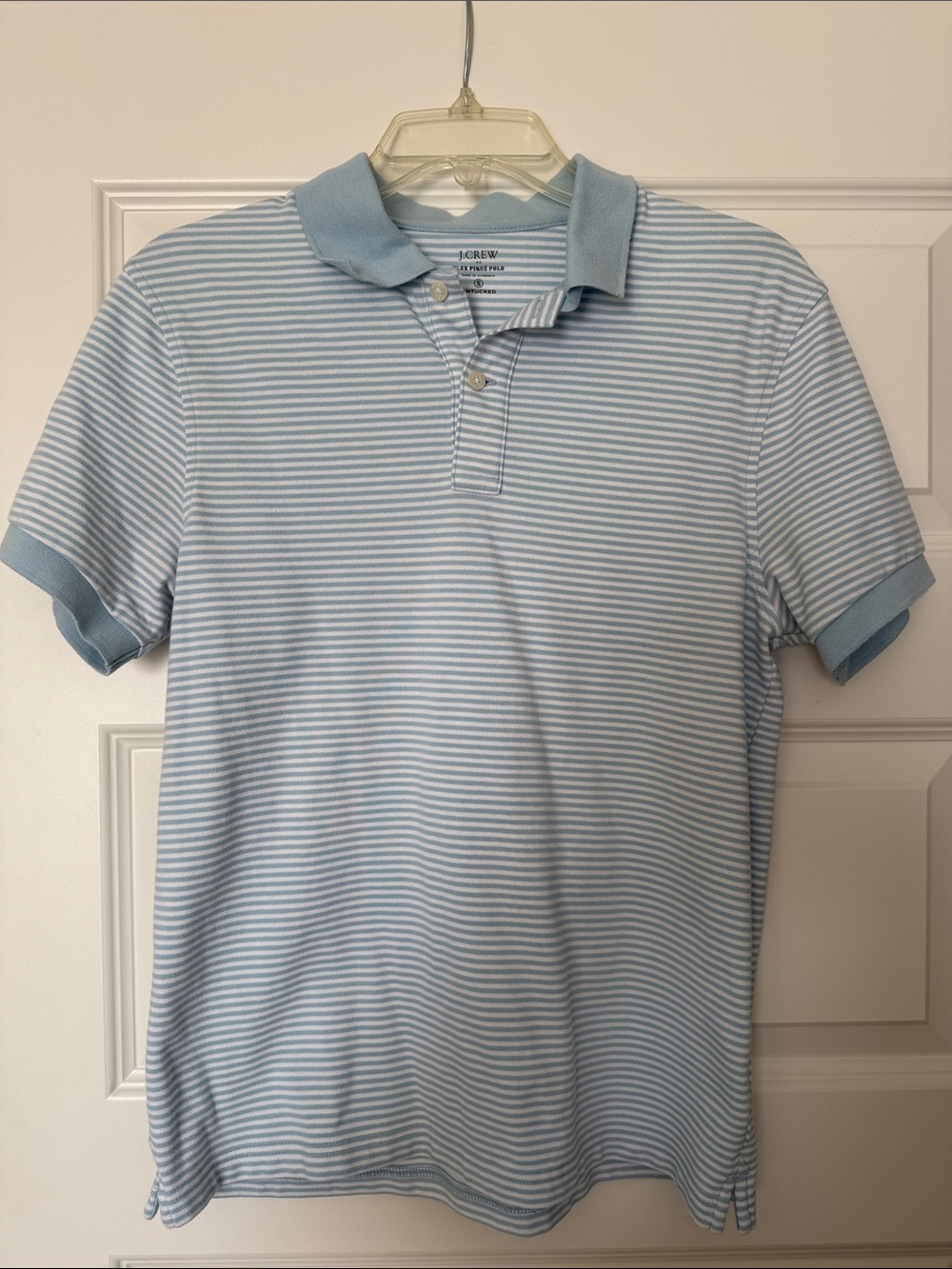 J. Crew Light Blue and White Striped Polo Untucked